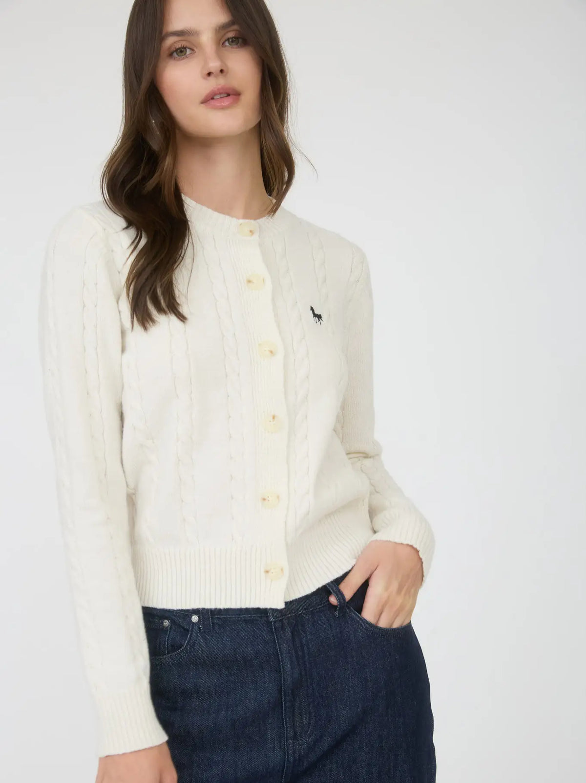 Horse Embroidery Cable Knit Cardigan