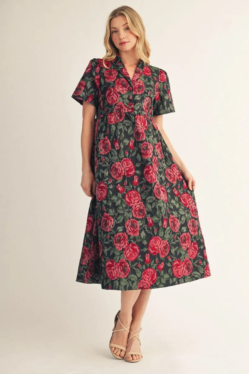 floral jacquard midi dress