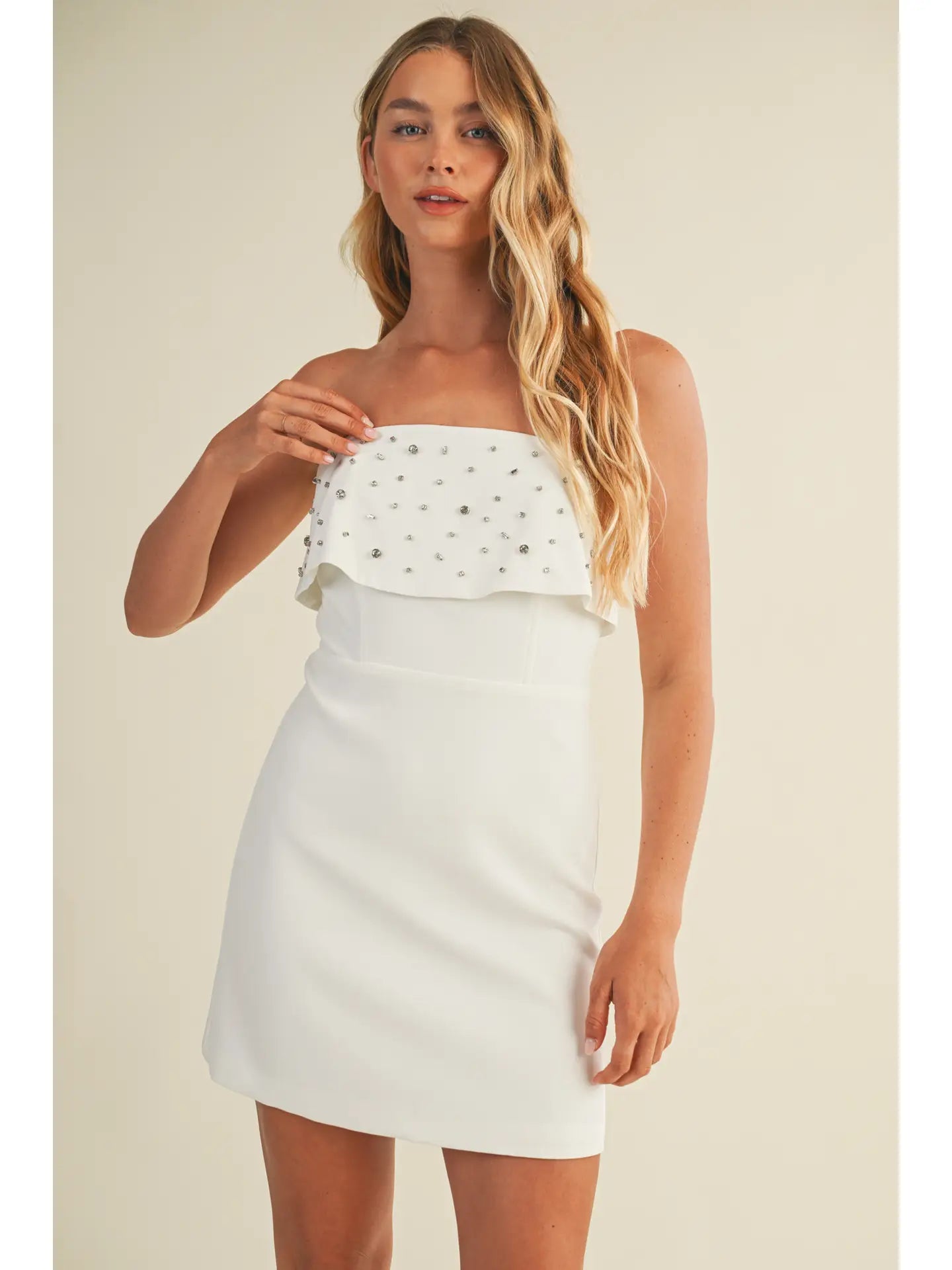 Crystal Scatter Flounce Bandeau Dress