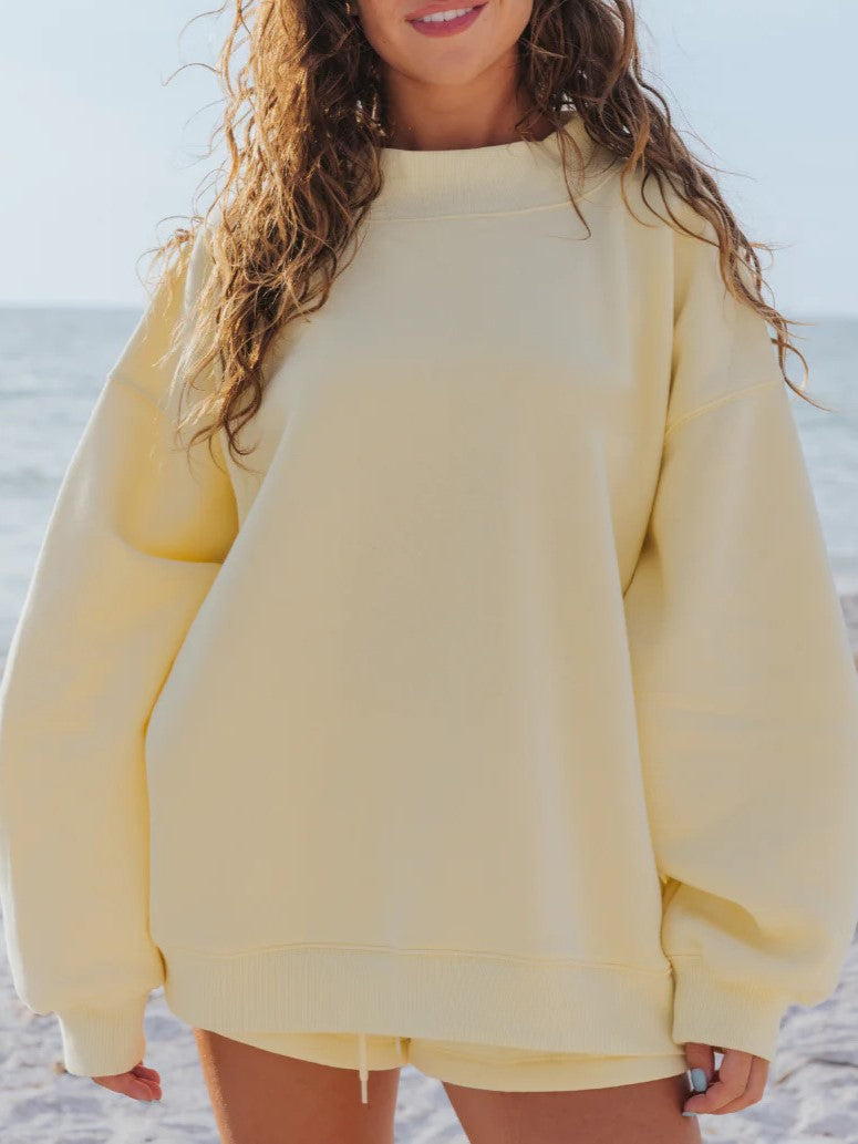 Basic Look Versatile Oversize Fleece Mockneck Sweatshirt Set