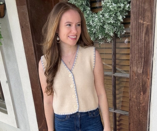 Sleeveless Button Up Trim Detailed Sweater Top