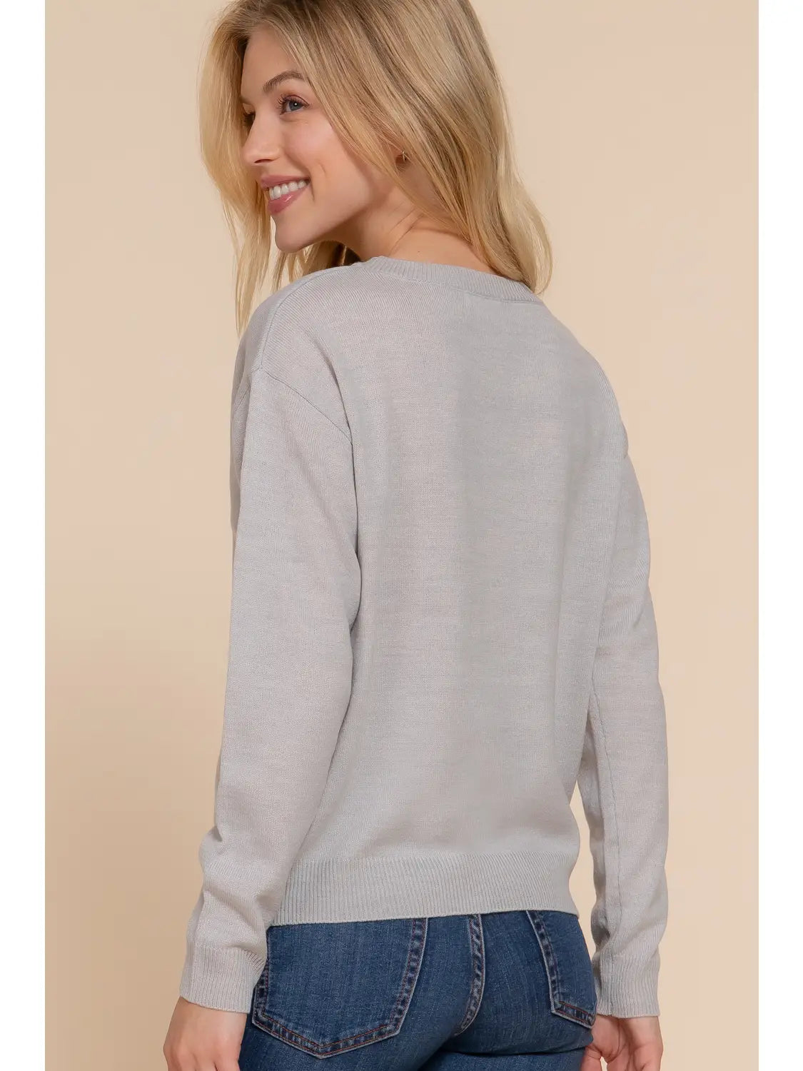 Long Sleeve Crew Neck Smile Face Jacquard Sweater