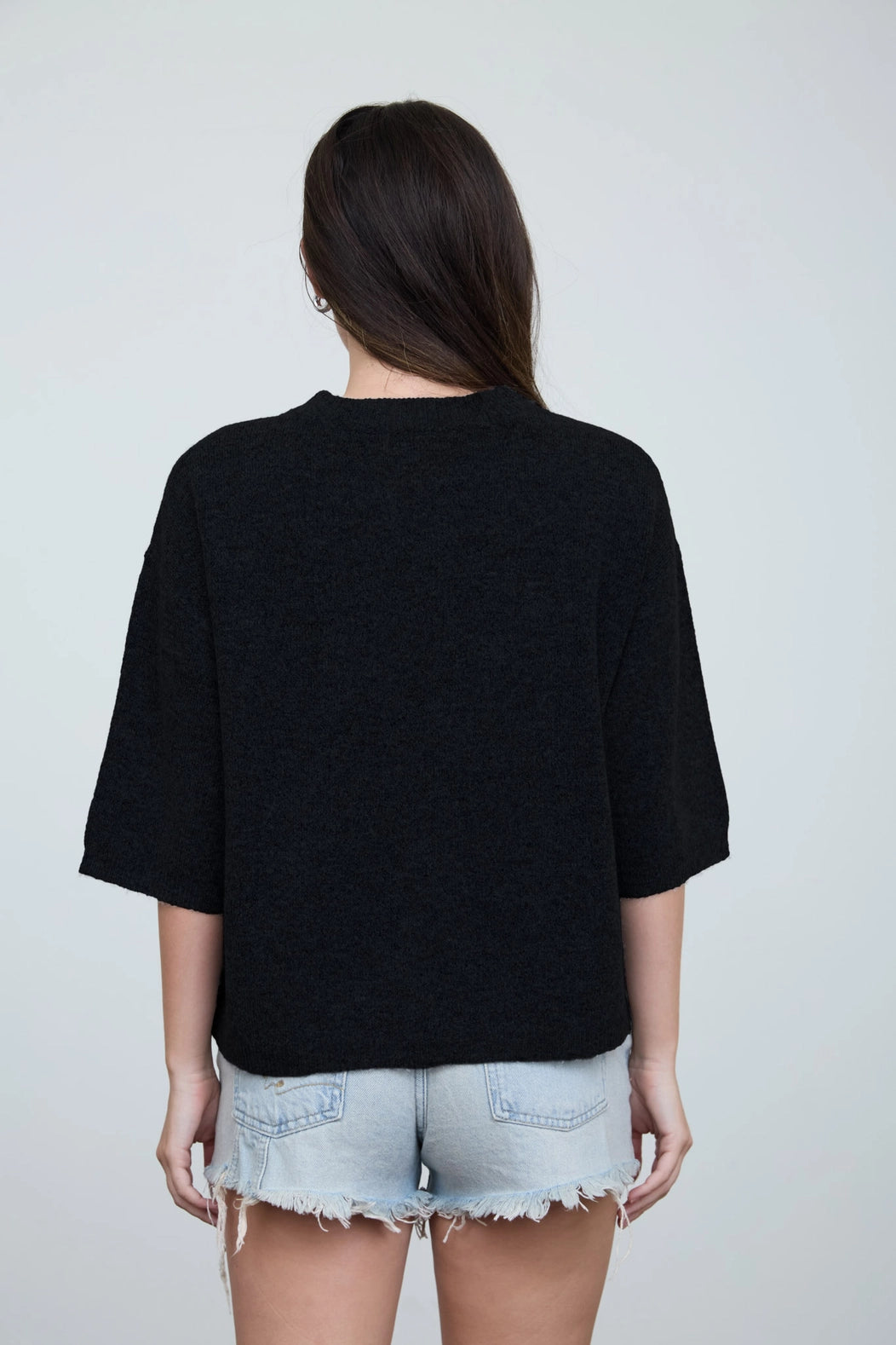 Heathered Crew Neck Half Sleeve Boxy Pullover