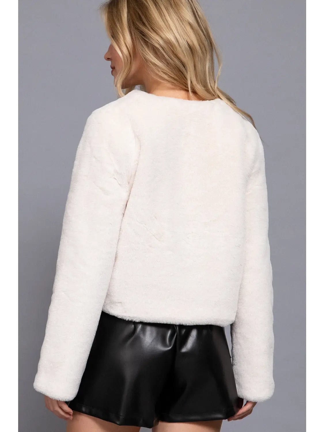 Long Sleeve Faux Fur Crop Length Blazer