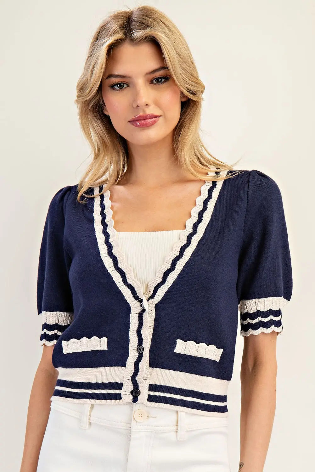 Scallop Trim Sweater Cardigan