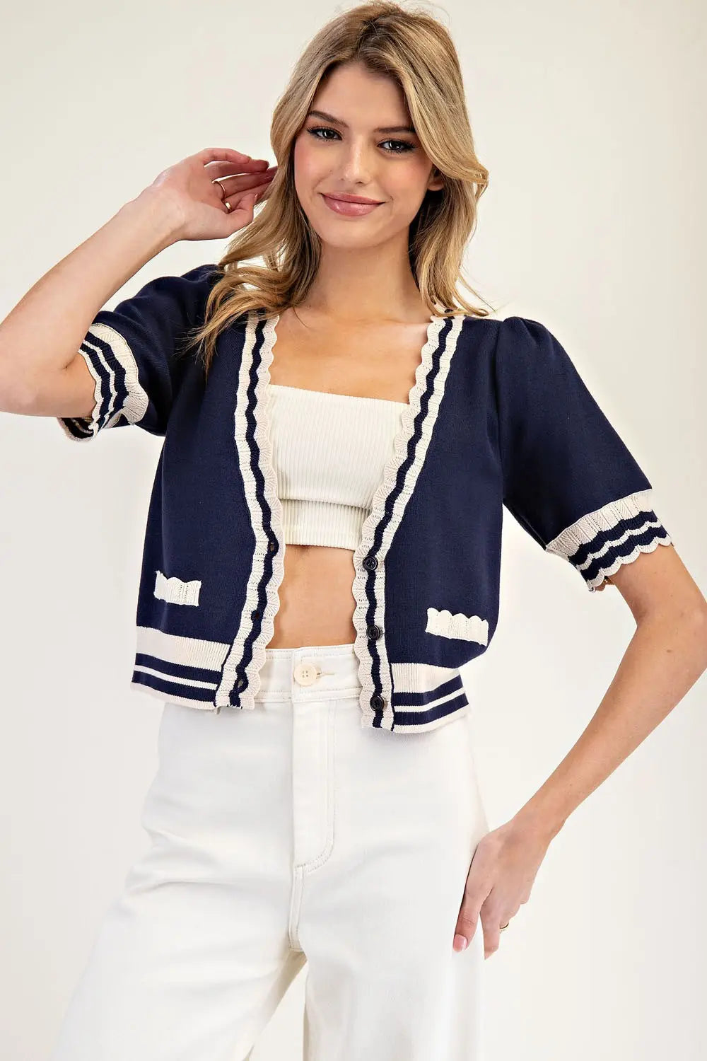 Scallop Trim Sweater Cardigan