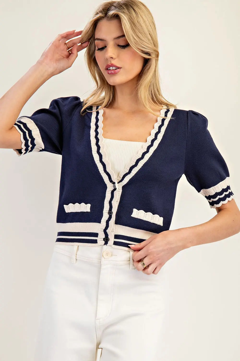 Scallop Trim Sweater Cardigan