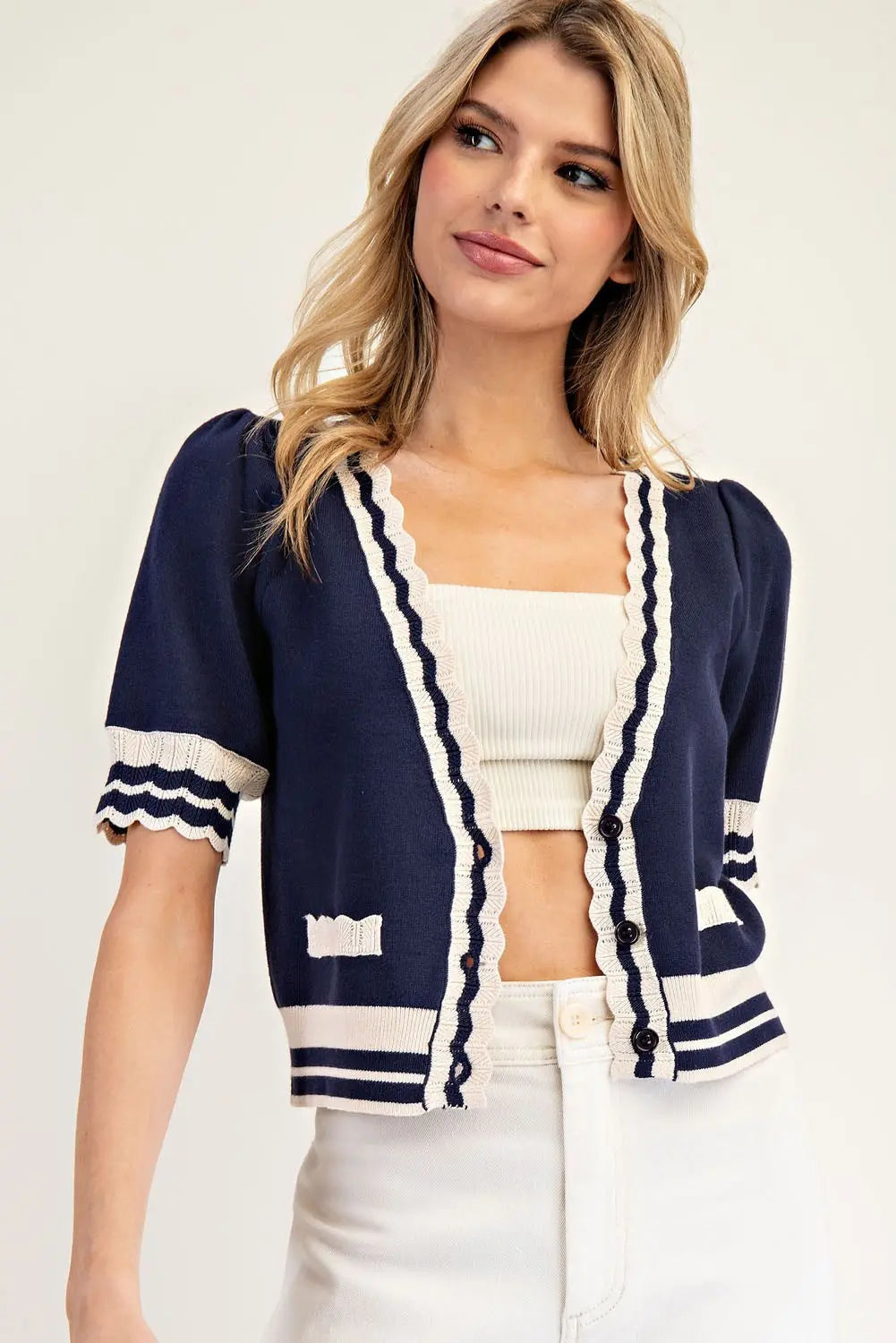 Scallop Trim Sweater Cardigan