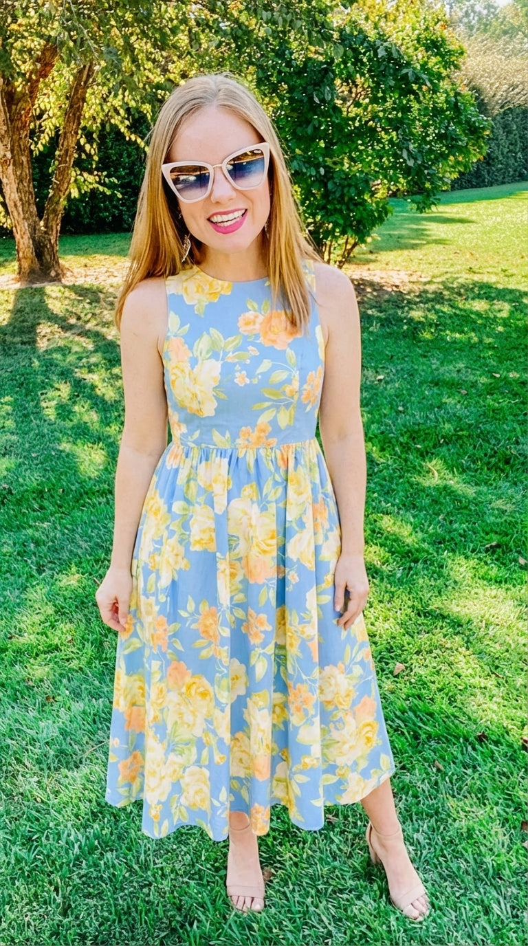 Printed Woven Midi Dress powder blue