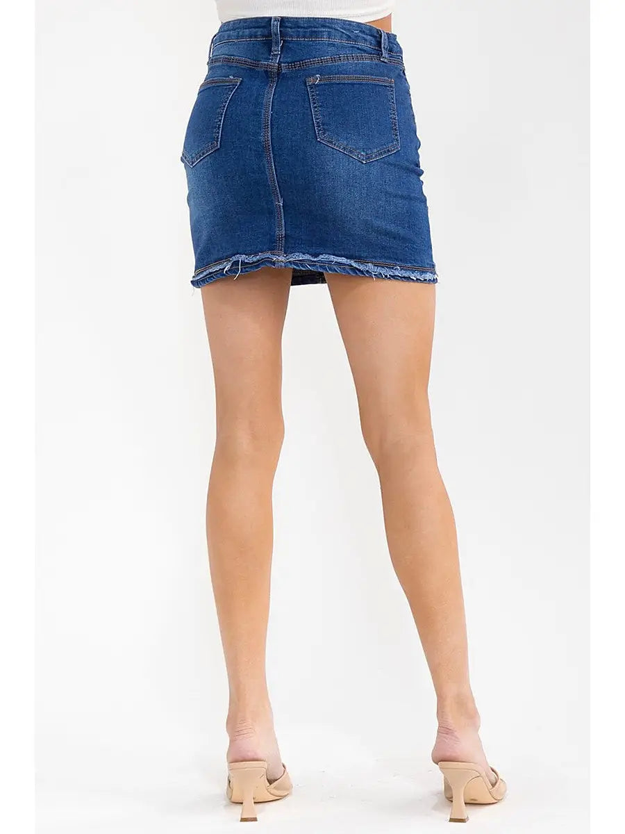 Distressed Denim Pocets Stretch Mini Skirt