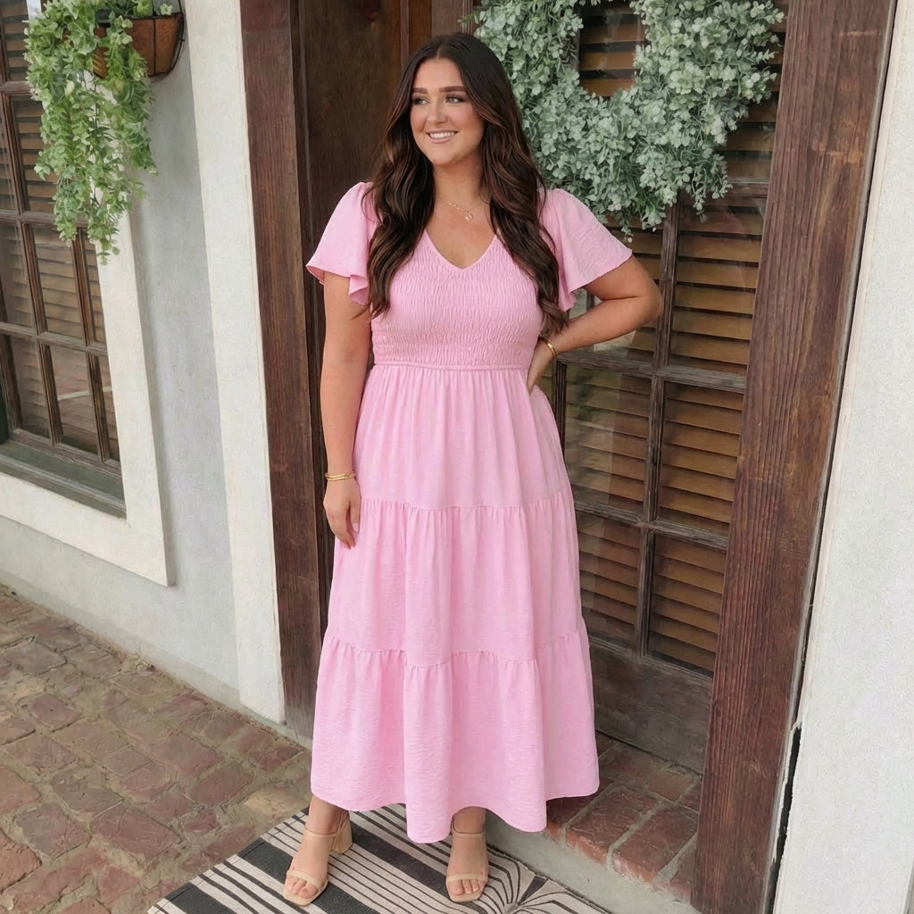 Plus Flutter Sleeve Midi Dress