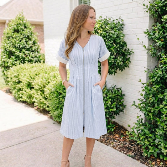 Lightly Textured Striped Dolman Sleeve Midi Dress
