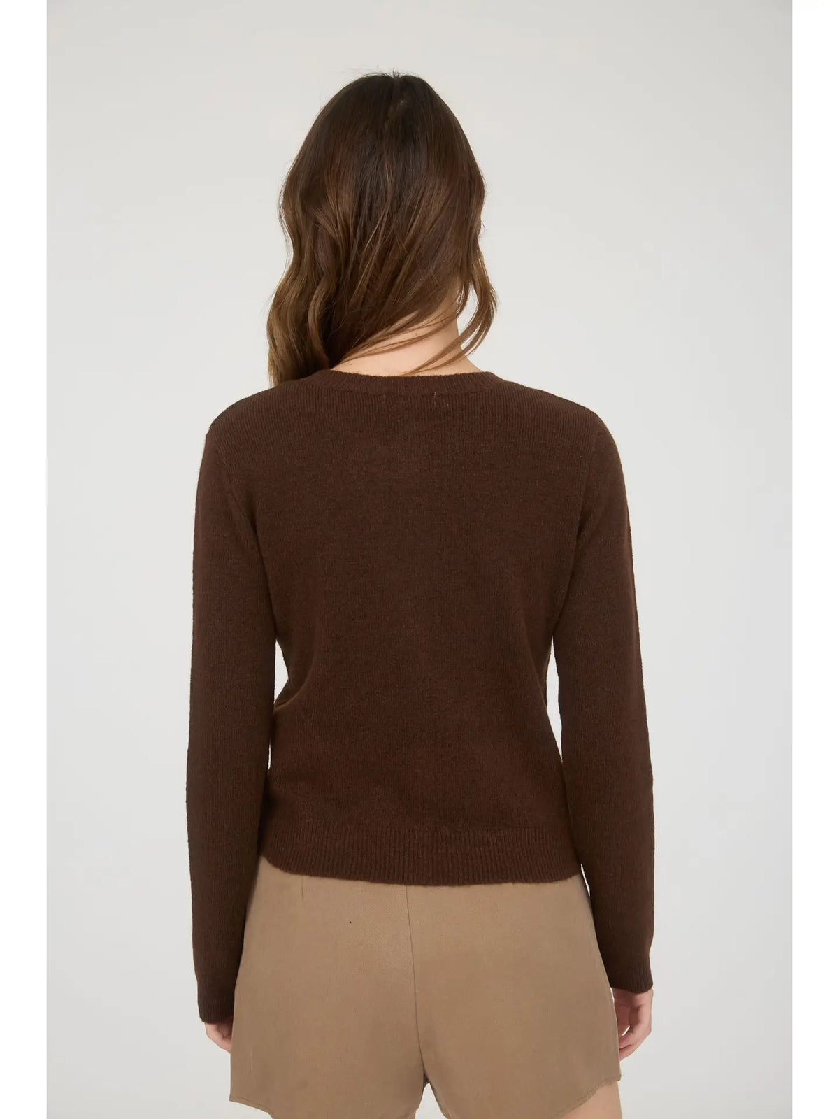 Round Neck Button Down Long Sleeve Cardigan