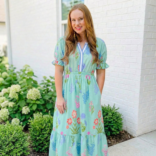 Multi Floral Print Midi Dress