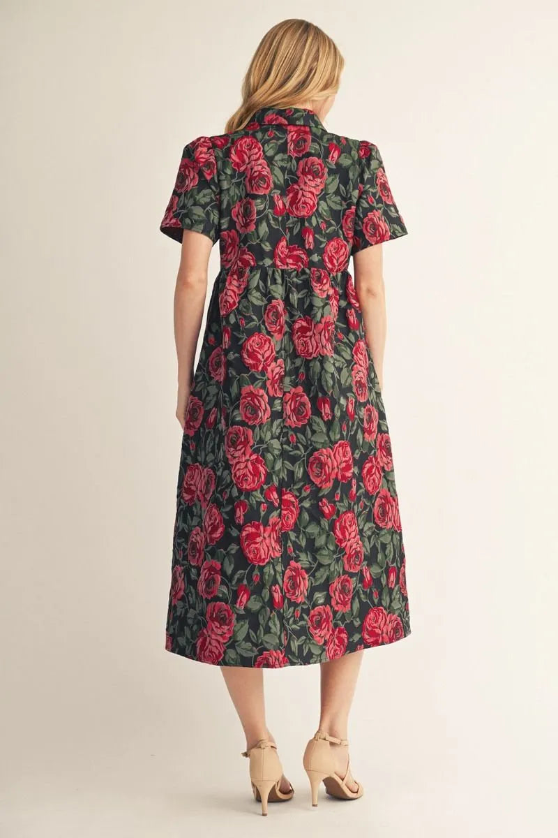 floral jacquard midi dress