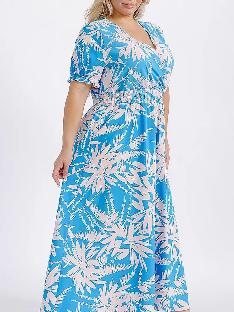 Surplice Smock Waist Floral Maxi Dress