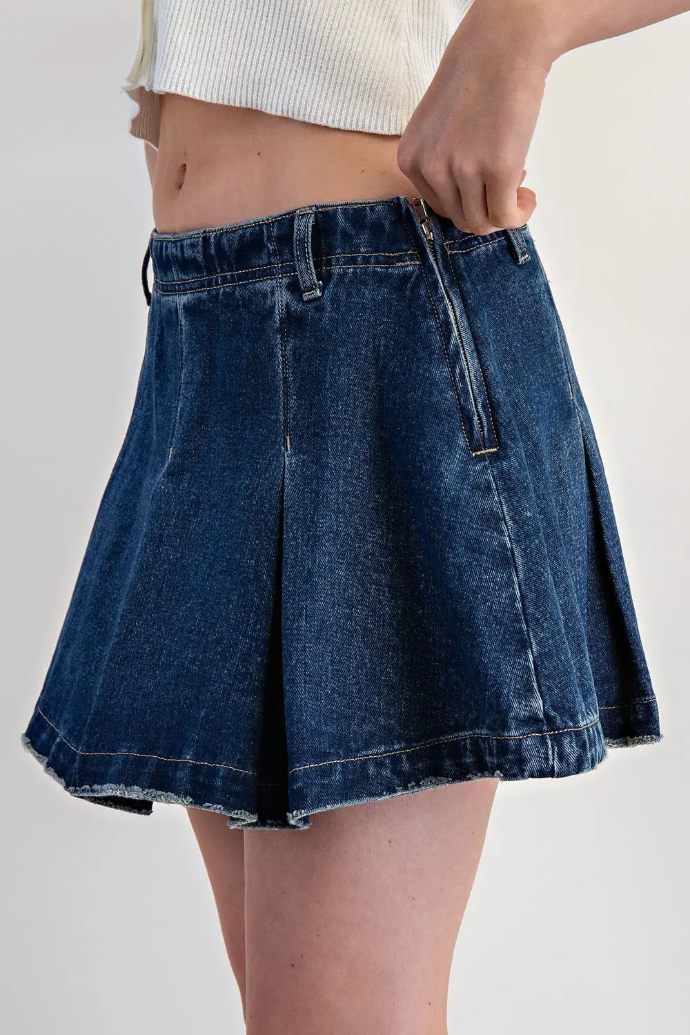 Side Zipper Denim Mini Skirt