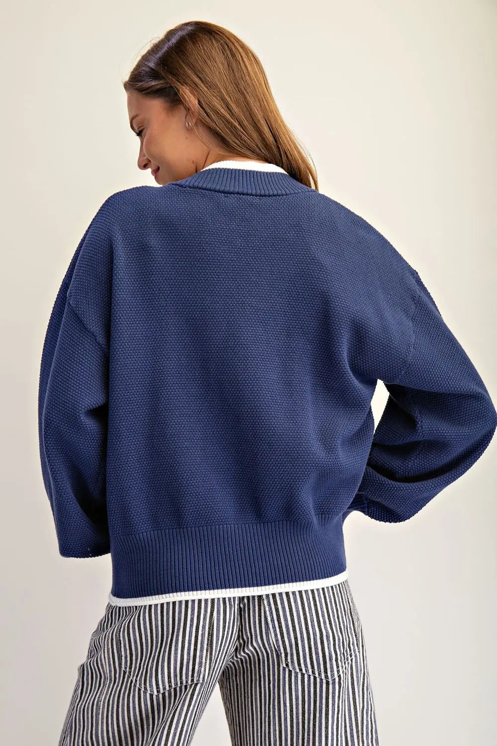 ontrast Edged Long Sleeve Open Cardigan