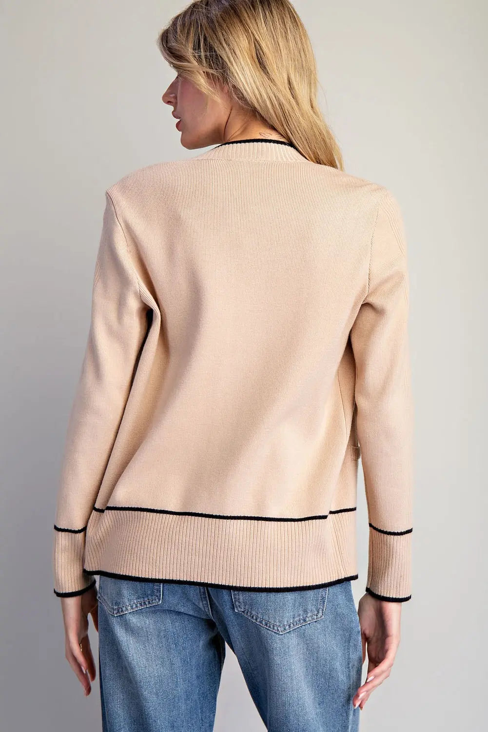 Contrast Trim Button Down Cardigan