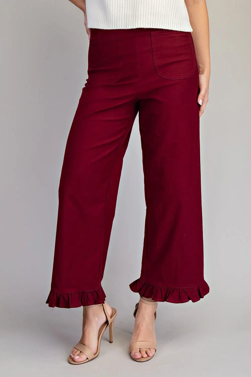Straight Leg Ruffled Hem Pants
