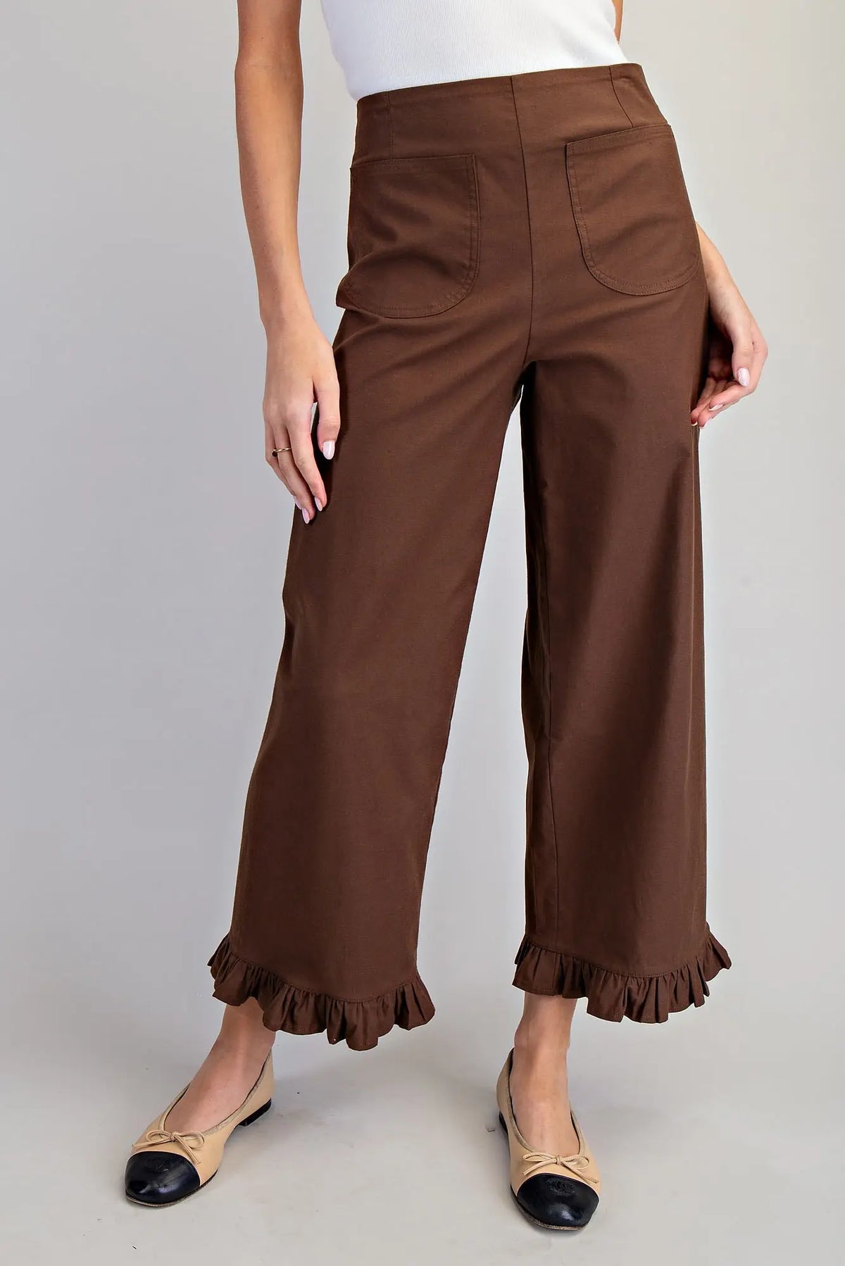 Straight Leg Ruffled Hem Pants