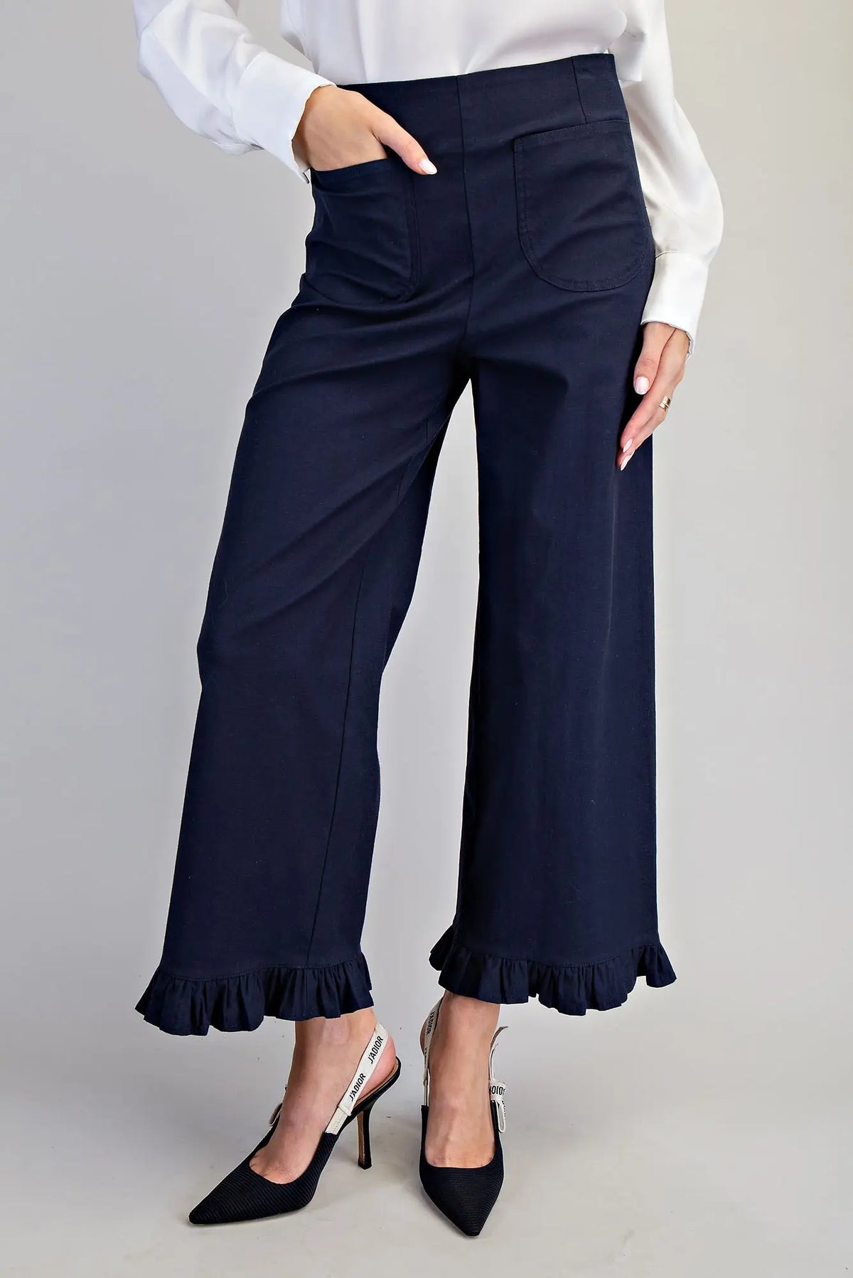 Straight Leg Ruffled Hem Pants