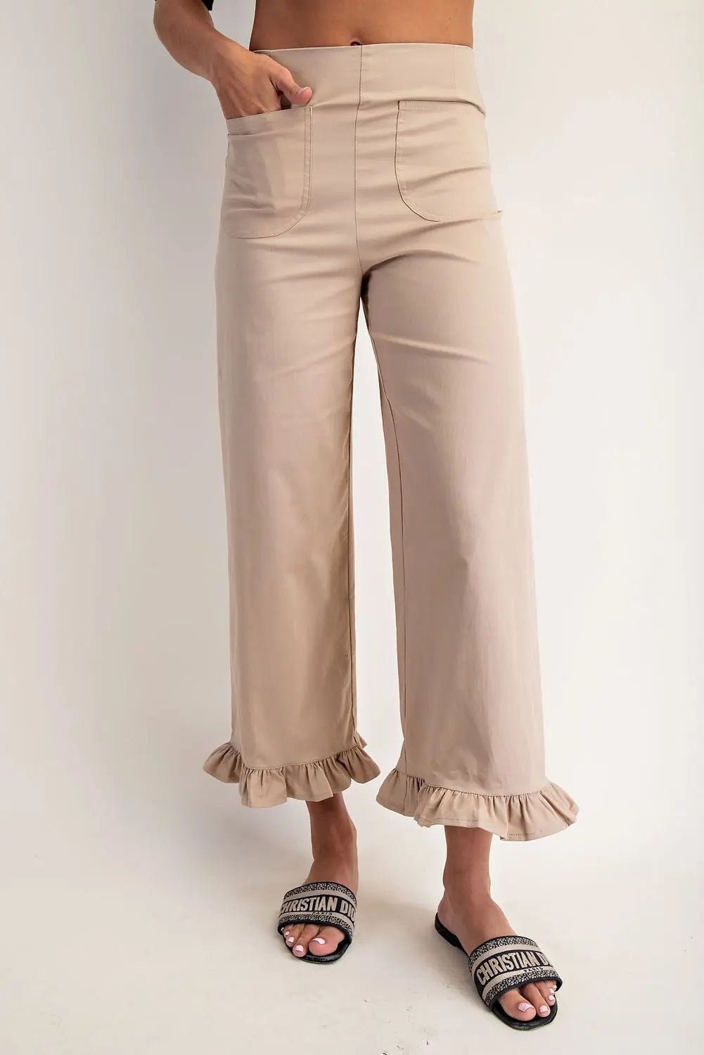 Straight Leg Ruffled Hem Pants