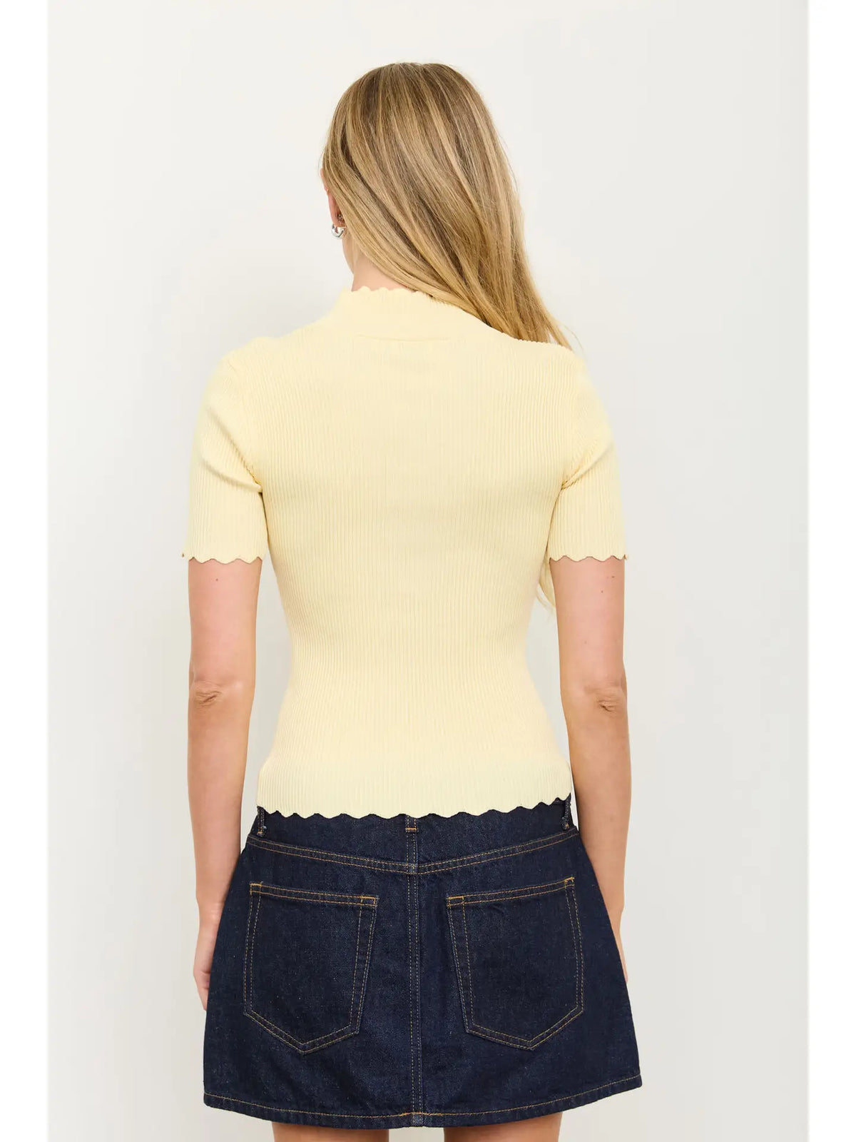 Scallop Mock Neck Short Sleeve Sweater