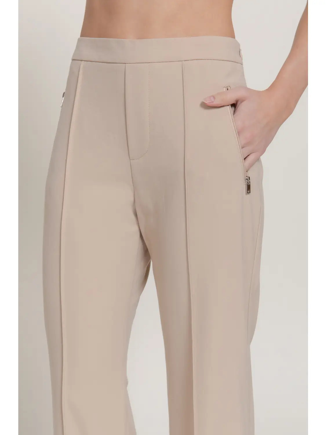 Semi-Flare Pants with Front Seam & Zipper Detail