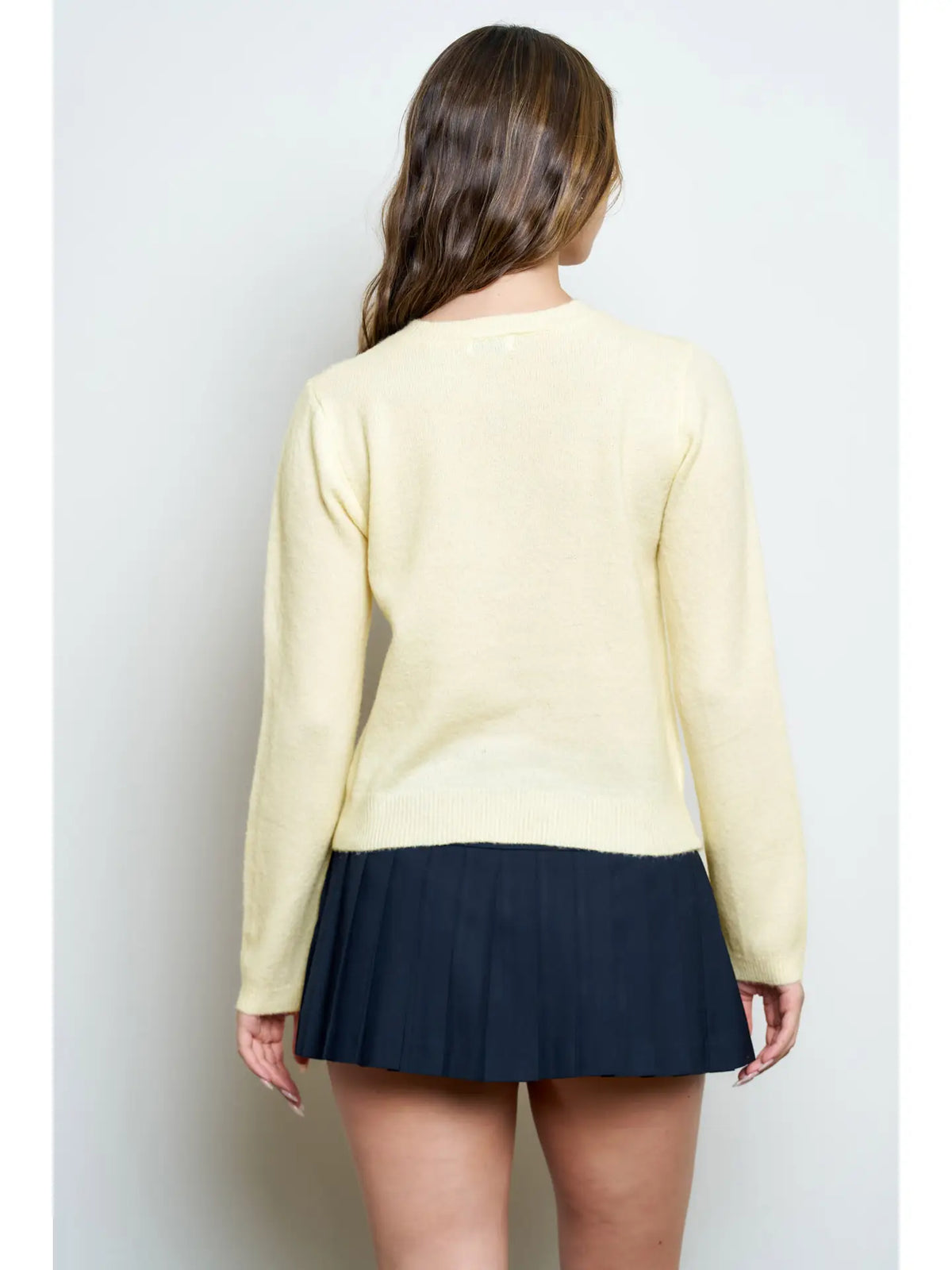 Round Neck Button Down Long Sleeve Cardigan
