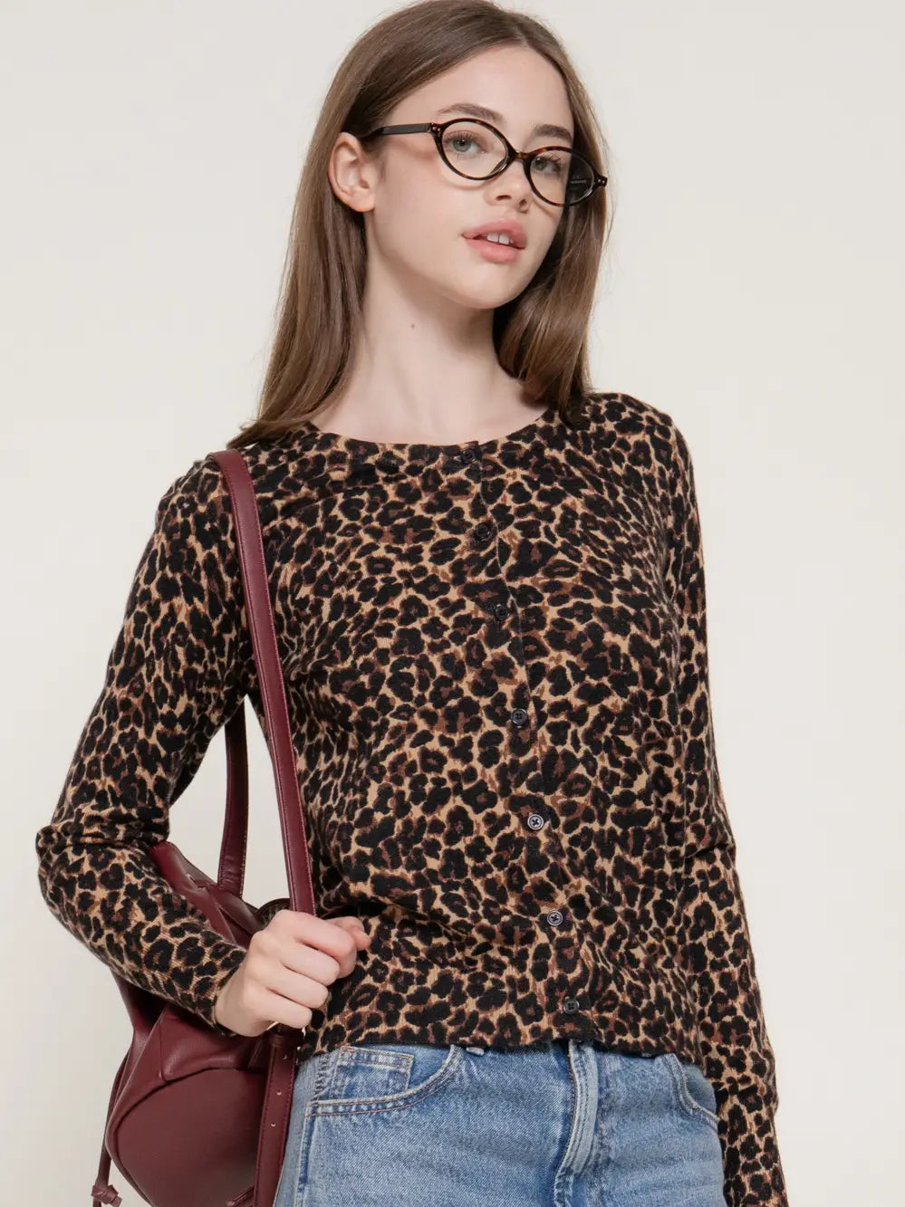 Long Sleeve Leopard Print Sweater Cardigan