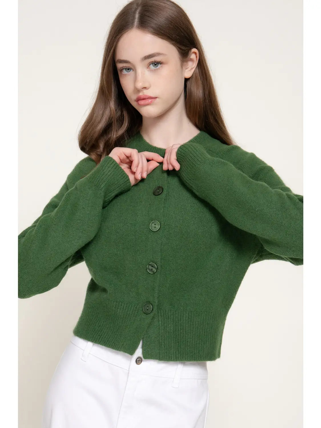 Long Sleeve Round Neck Button Down Sweater Cardigan