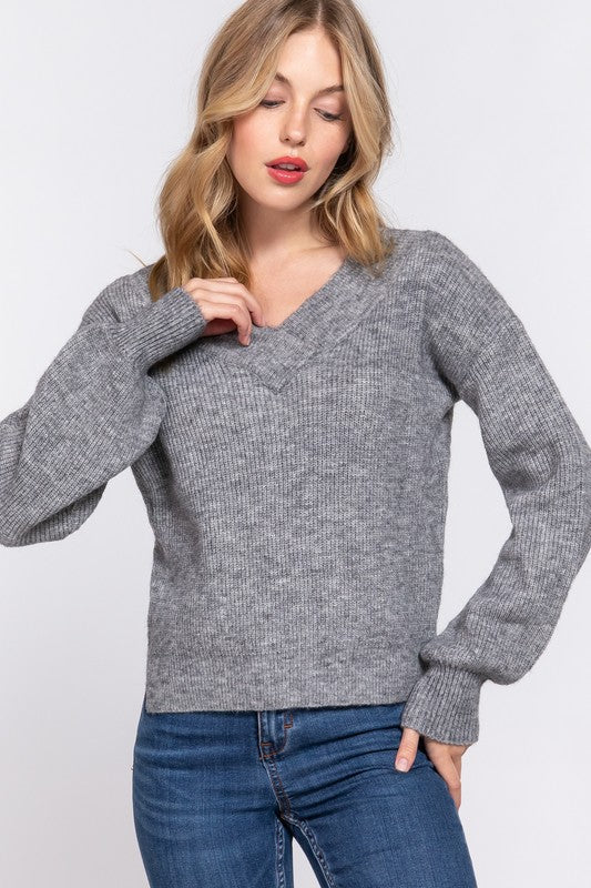 Long Sleeve Double V-Neck Sweater
