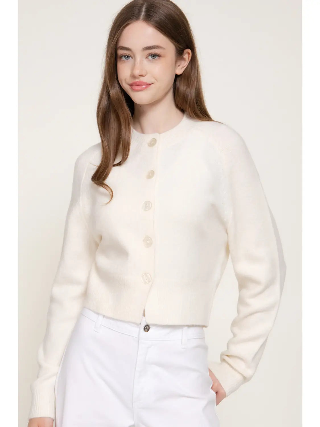 Long Sleeve Round Neck Button Down Sweater Cardigan