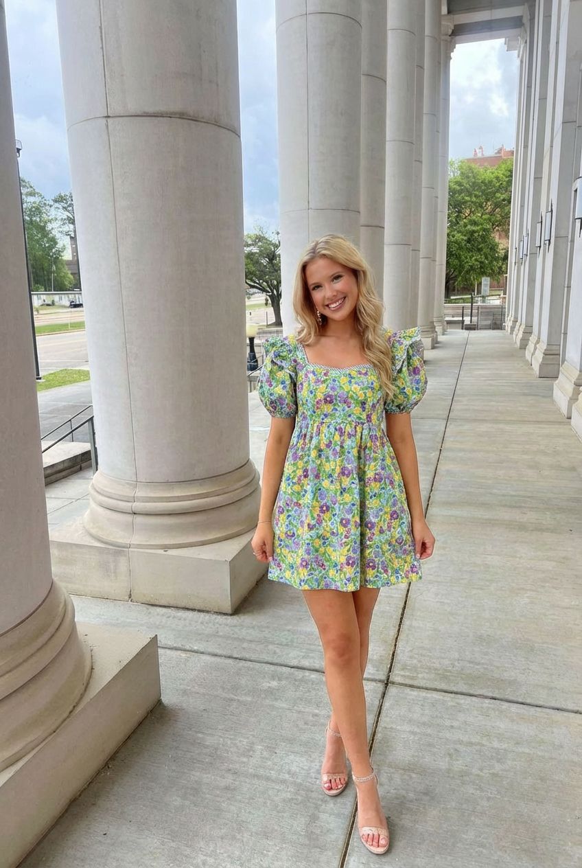 Bold Floral Puff Sleeve Mini Dress