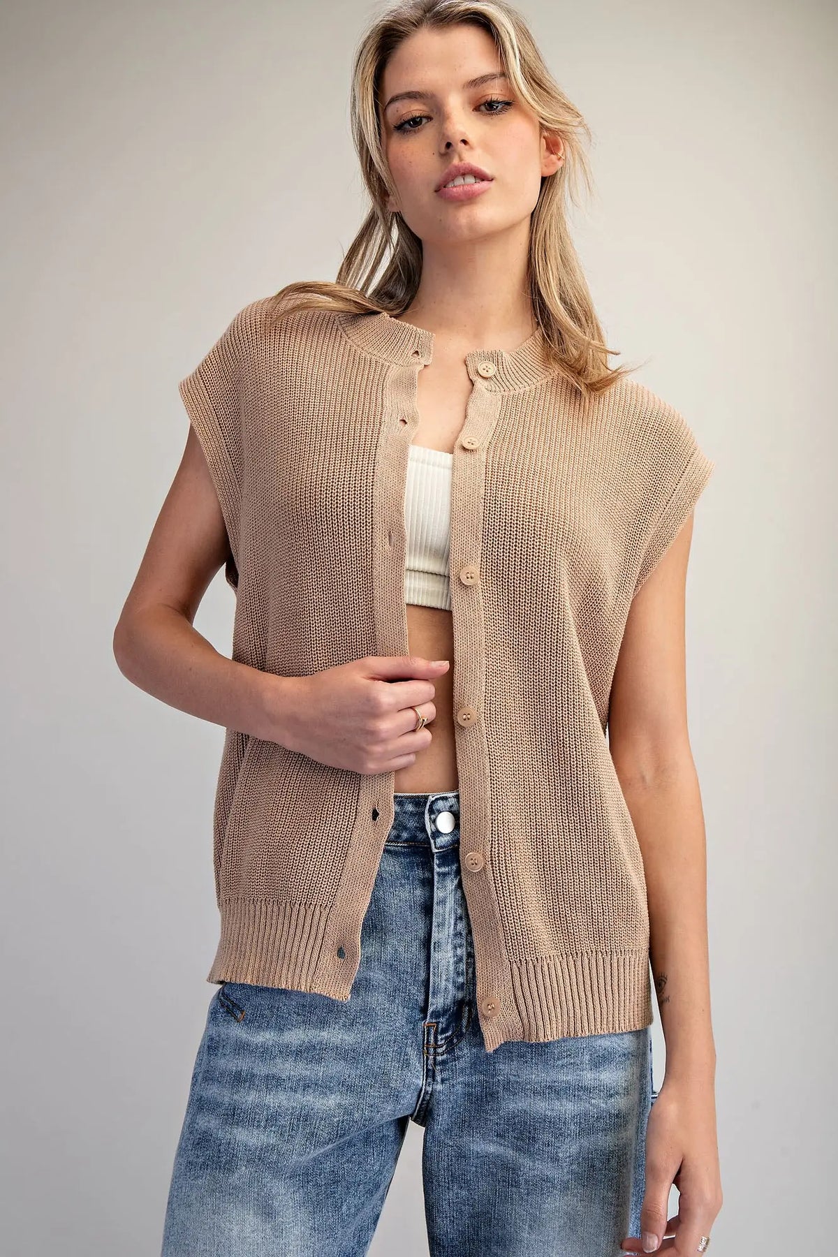 Solid Button Down Knit Top