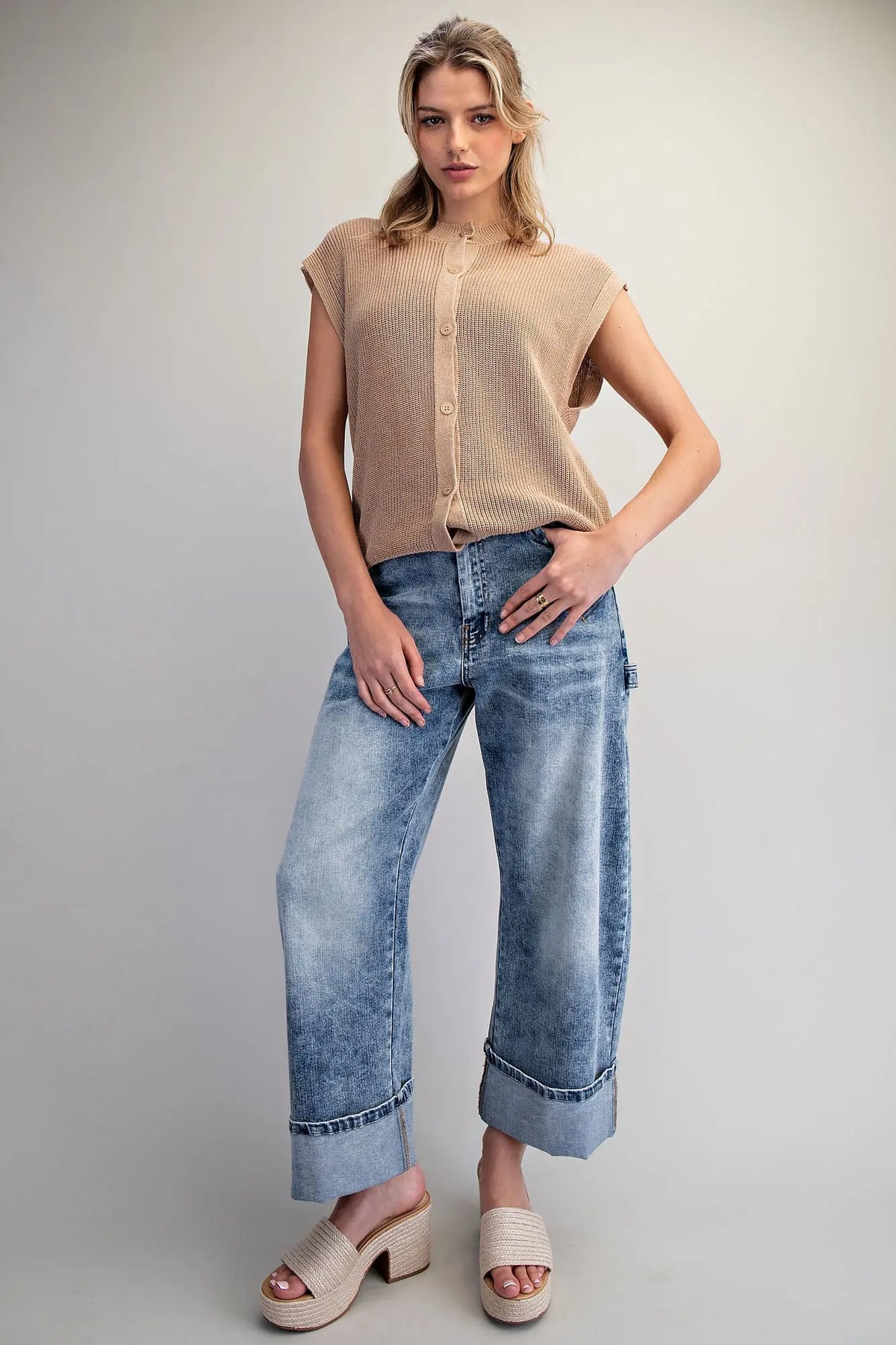 Solid Button Down Knit Top