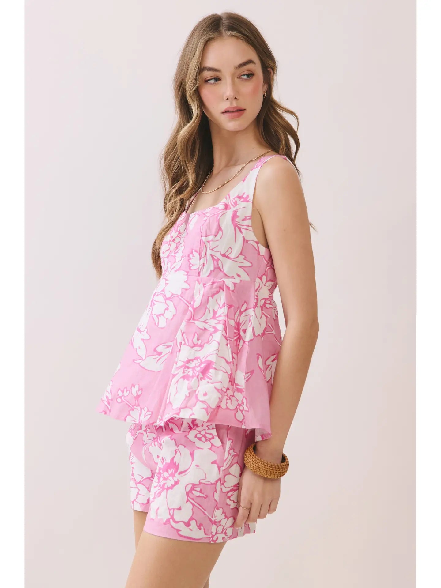 Floral Print Back Smocked Peplum SET