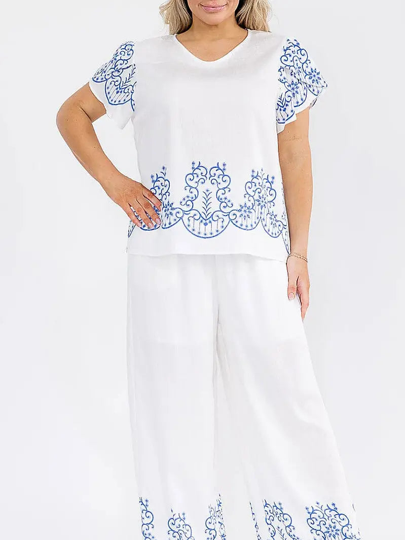 Blouse &Amp; Elastic Waist Pants Multi Print 2PC. Set