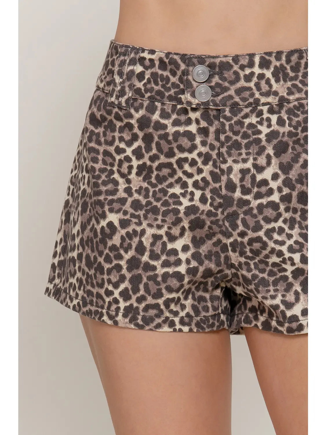 Leopard Printed Cotton Twill Shorts