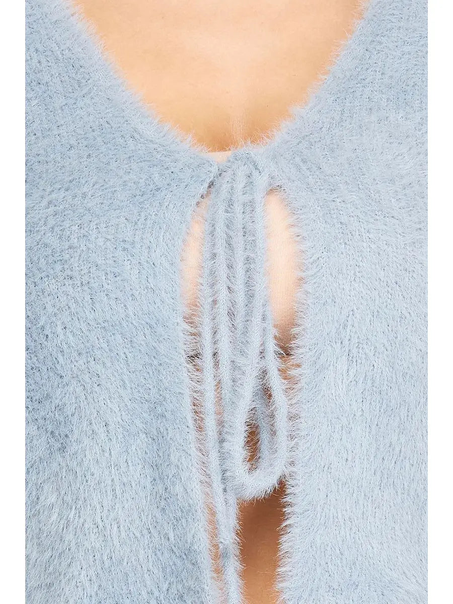 Fuzzy Knit Tied Sweater Cardigan