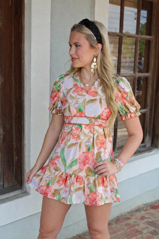 Floral Watercolor Pleated Skirt Mini Dress