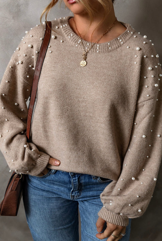 Pearled Drop Shoulder Plus Size Sweater