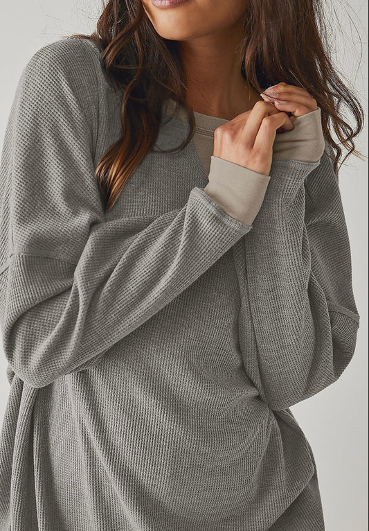 Gray Thermal Pullover Loose Sweatshirt