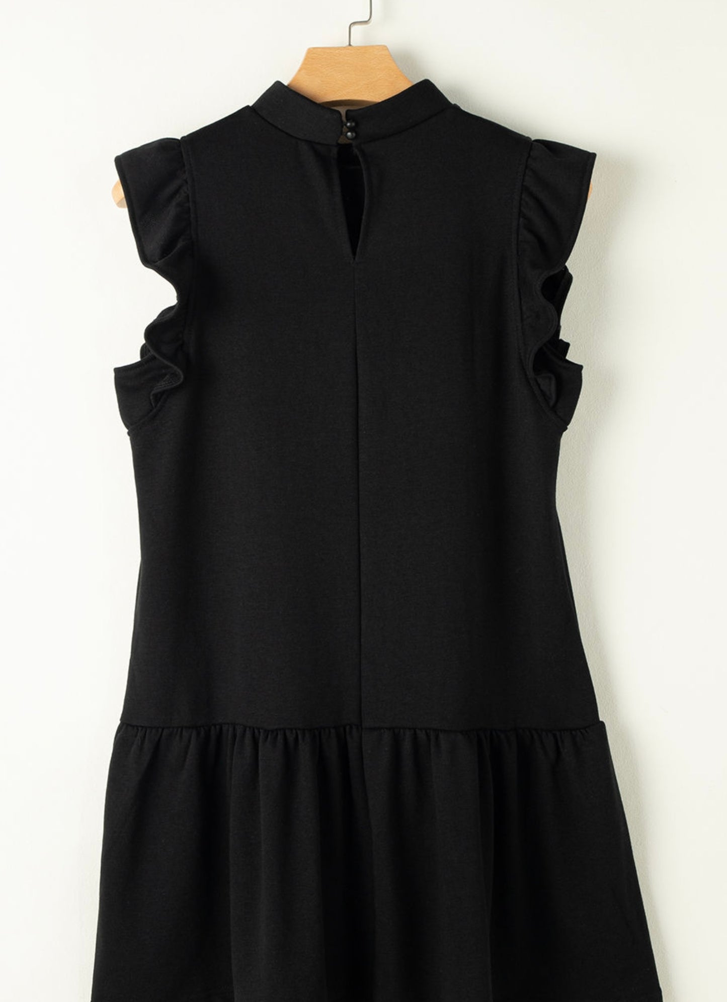 Black Flutter Sleeve Crew Neck Shift Dress