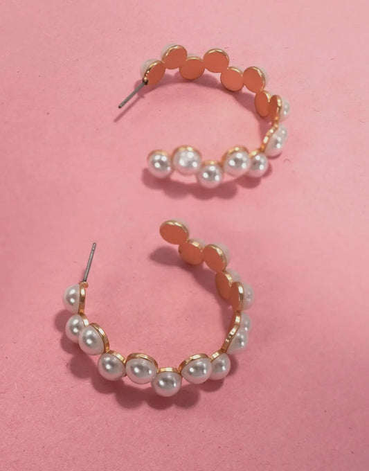 Pearl zig zag hoop earrings