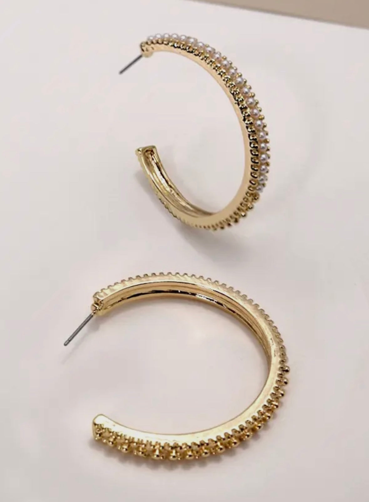 Pearl pave hoop earrings