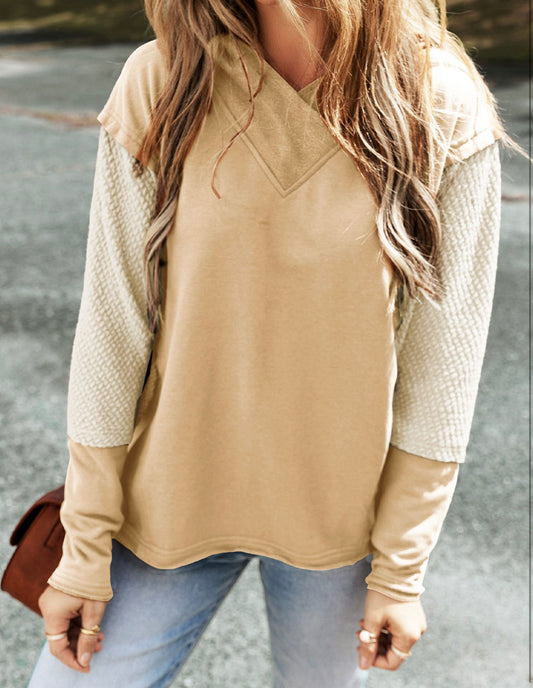 Parchment Contrast Sleeves Patchwork Colorblock Hoodie