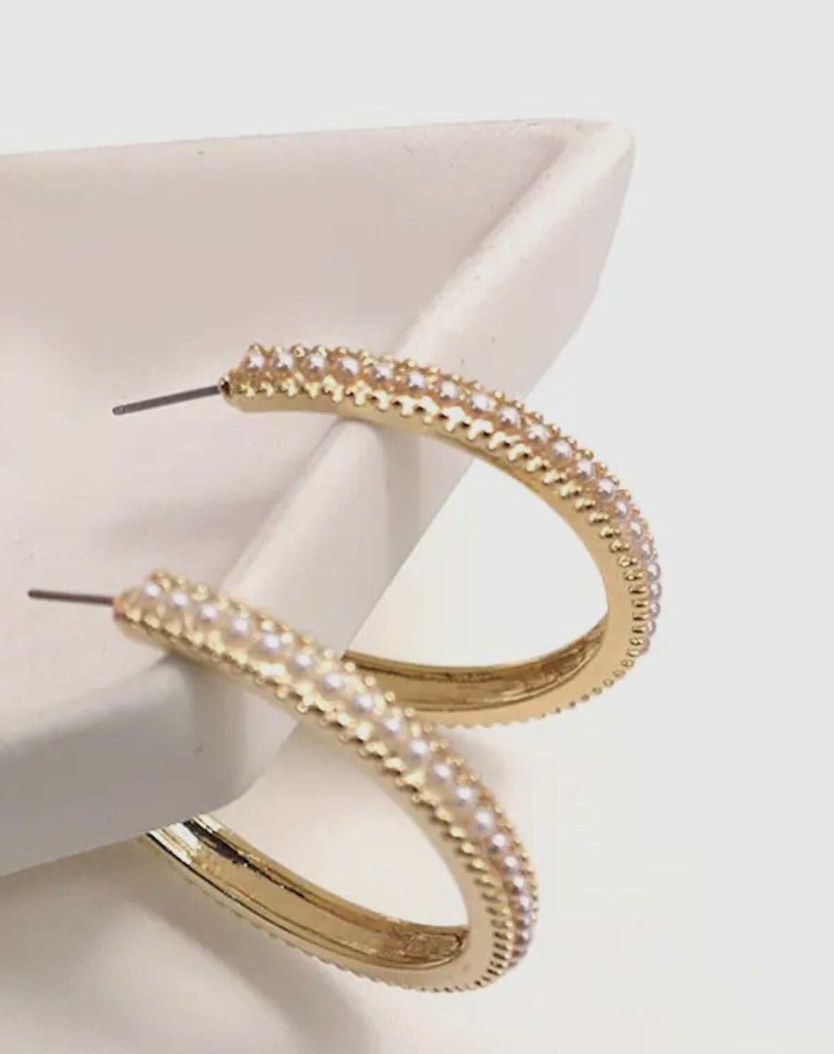 Pearl pave hoop earrings