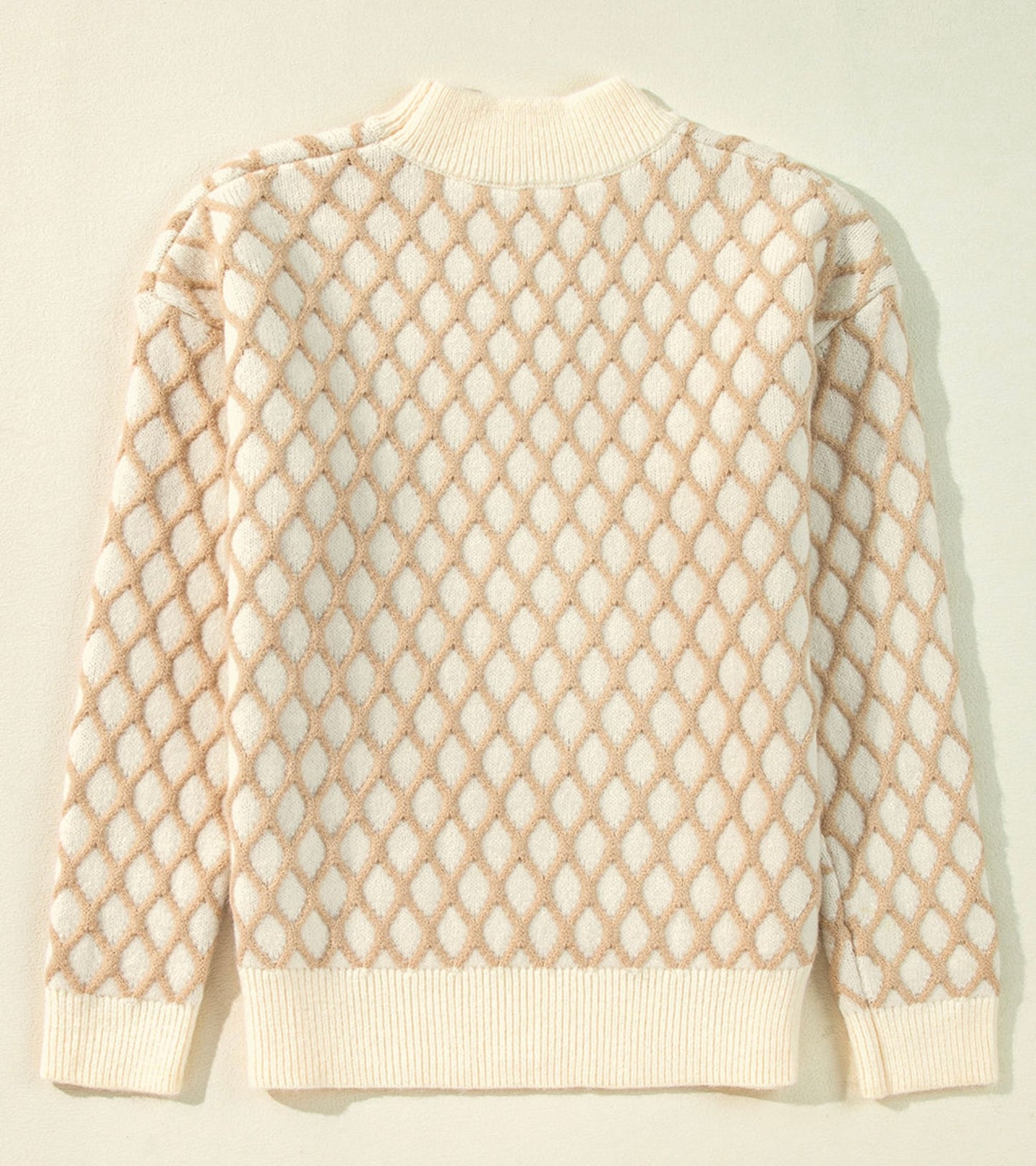 Oatmeal Diamond Knit Drop Shoulder Loose Sweater